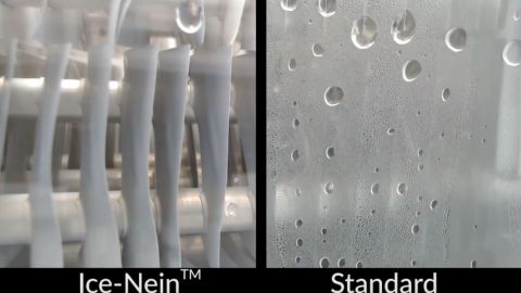 Refrigerator made using Ice-NTM material (Left) vs. Refrigerator made using standard materials (Right)